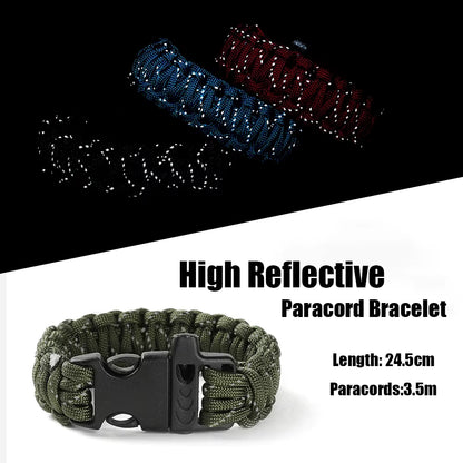 24.5Cm Nine Core Reflective Paracord Escape Emergency Glowing Plaited Rope EDC Survival Saving Bracelet with Whistle Tools