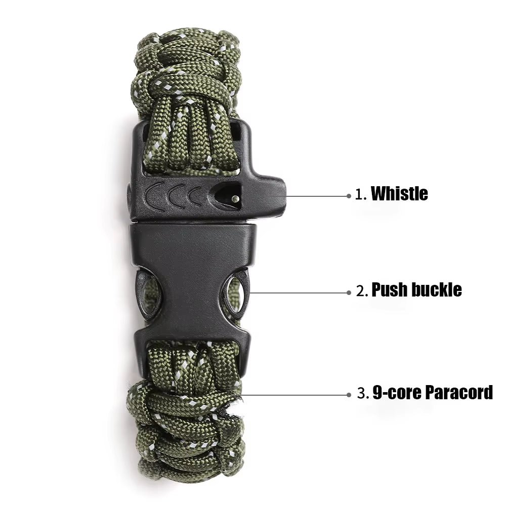 24.5Cm Nine Core Reflective Paracord Escape Emergency Glowing Plaited Rope EDC Survival Saving Bracelet with Whistle Tools